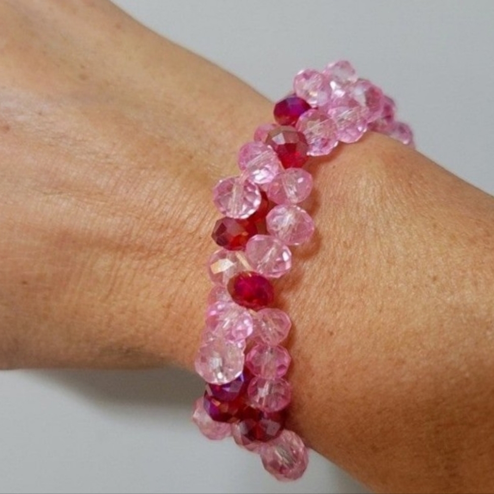 BEADED STRETCH ABSTRACT BRACELET 3 ROWS - Picture 2 of 11